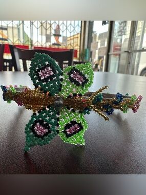 Handmade Beaded Butterfly Headband- Green & Teal Accents